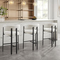 Elle Curved Ivory Linen Barstool With Black Metal Frame