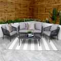 Turin Grey 5 Seater Weave Rope Aluminium Garden Sofa and Coffee Table Set