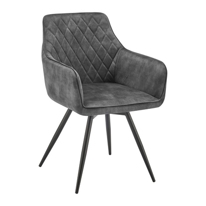 Grey Velvet Swivel Dining Chair with Diamond Stitch Design Black Legs
