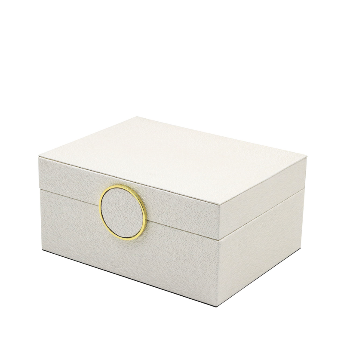 Set of 2 White Faux Leather with Gold Ring Handle Jewellery Boxes