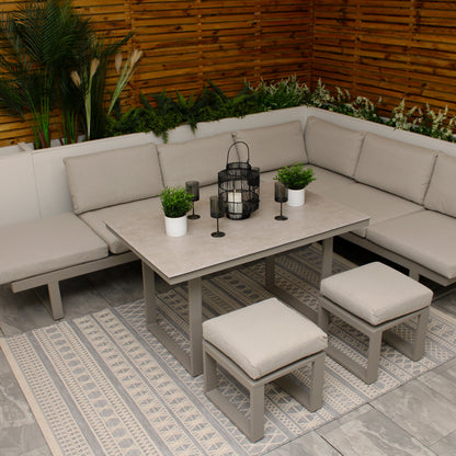 Neutral Light Grey Aluminium Frame Sofa Dining Modular Garden Set