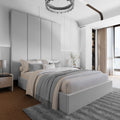 Light Grey Velvet Wall Panel Bed with Ottoman Storage