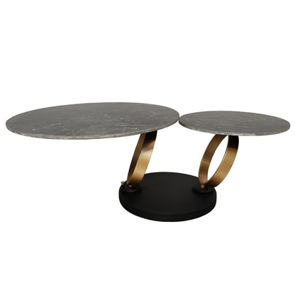 Swivel Coffee Table In Black Stone & Gold Base