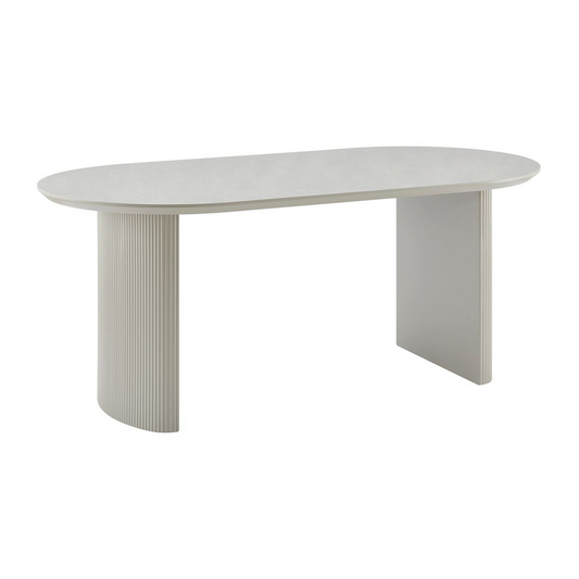 Light Grey Wooden Dining Table with Ribbed Wooden Base