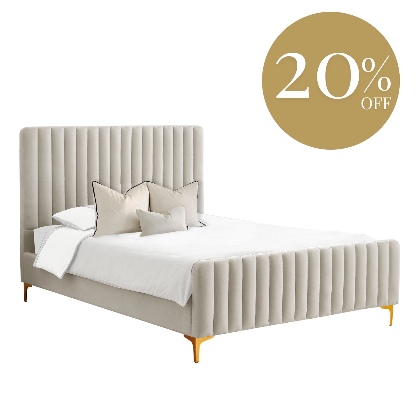 Amelia Cream Chunky Ribbed Headboard Bed