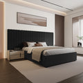 Inaya Black Velvet Wide Panel Fabric Headboard Ottoman Storage Bed King Size