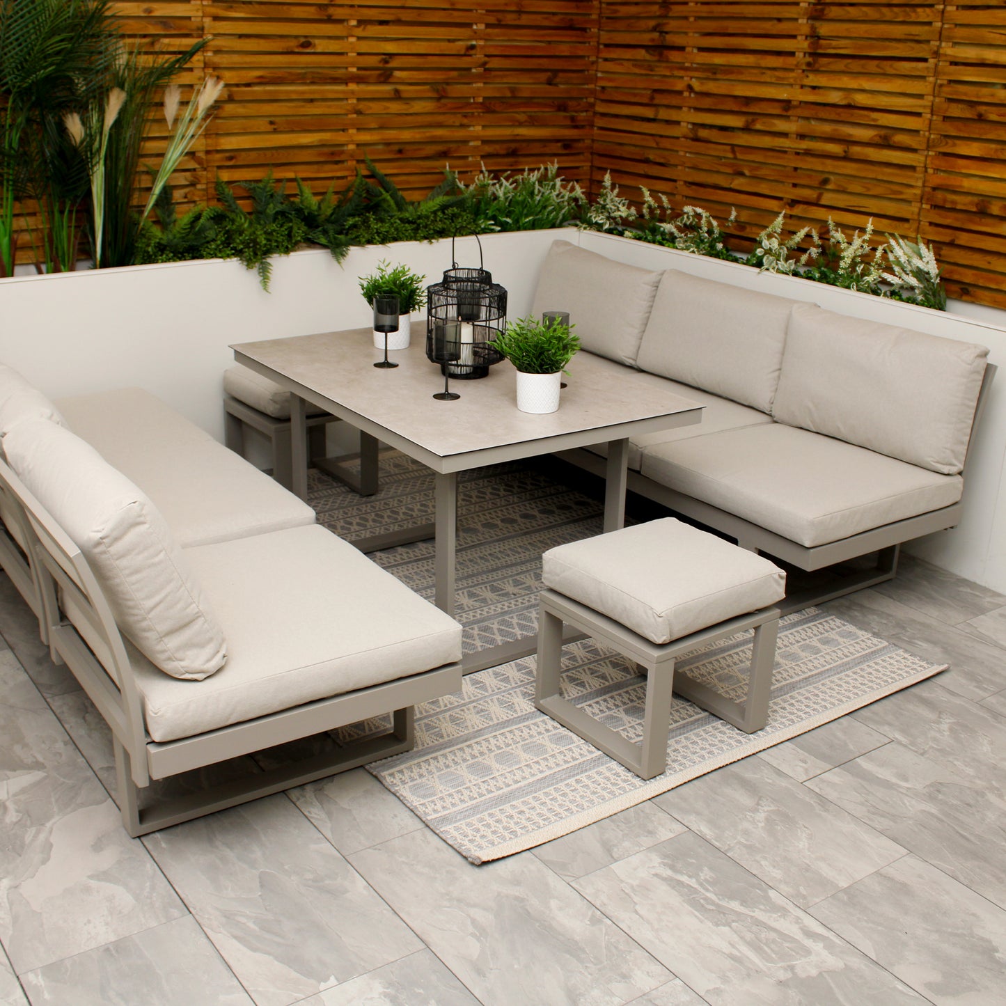 Neutral Light Grey Aluminium Frame Sofa Dining Modular Garden Set