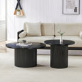 Luca Black Wood Coffee Tables With Ribbed Base Set of 2