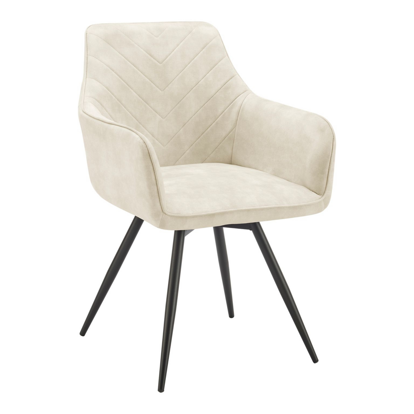 Cream Plush Velvet Swivel Dining Chair with Chevron Stitch Detail Black Legs