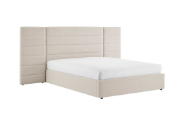 Amara Beige Wide Panel Fabric Headboard Ottoman Storage Bed King Size