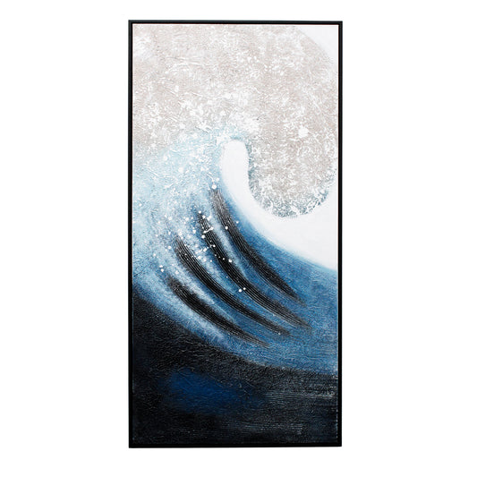 Blue and Cream Wave Black Framed Canvas