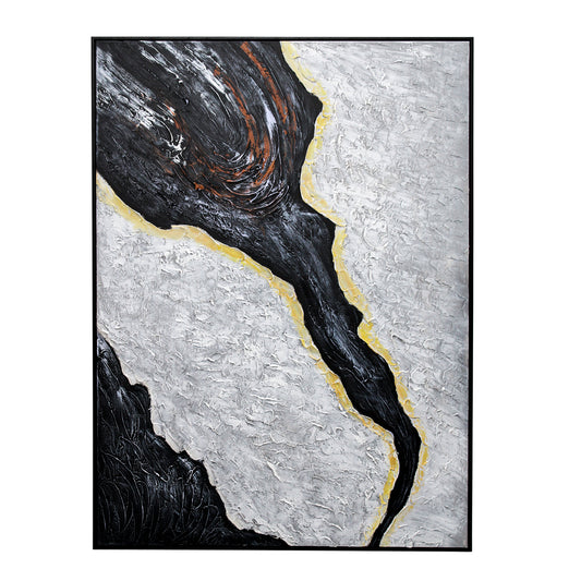 Black and Grey Abstract Canvas with Bright Accents and Black Frame