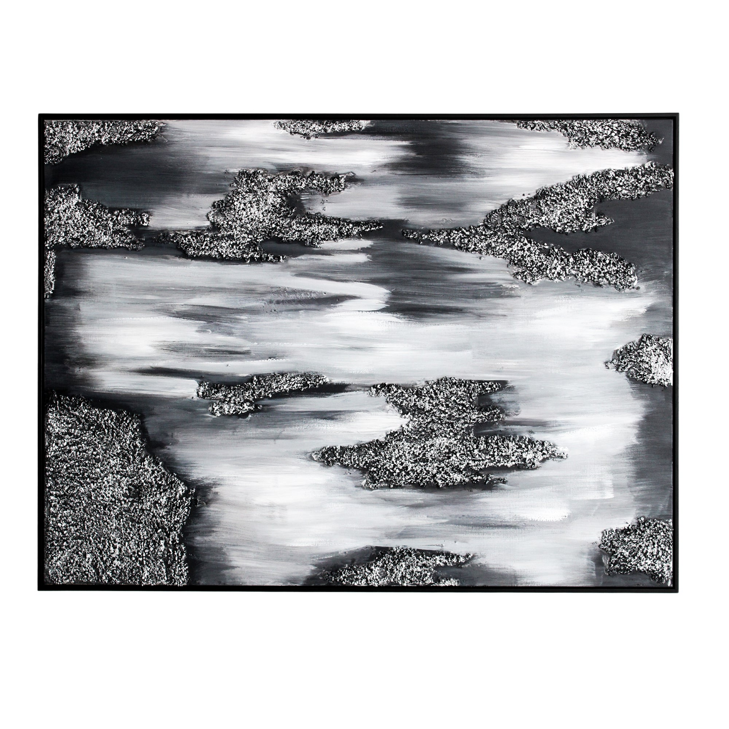 Abstract Monochrome Canvas with Blended Detail and Black Frame