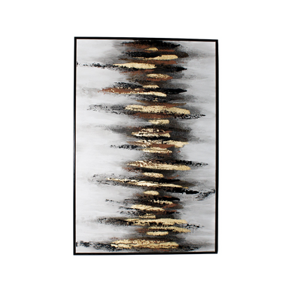 White and Black Brushwork Wall Art with Gold Accents and Black Frame