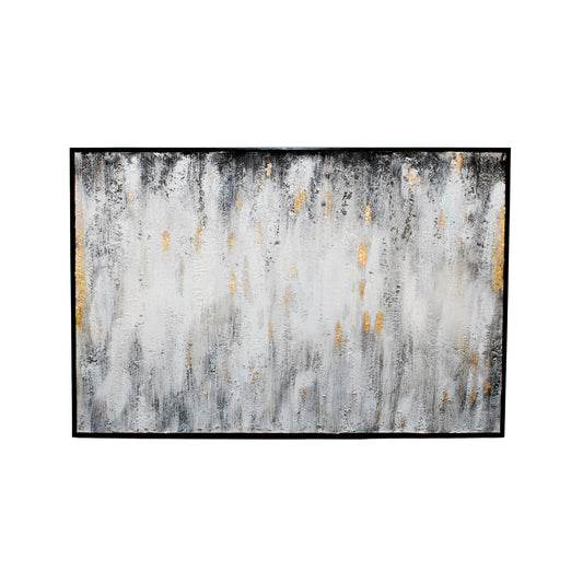 White and Black Faded Wall Art with Gold Accents and Black Frame