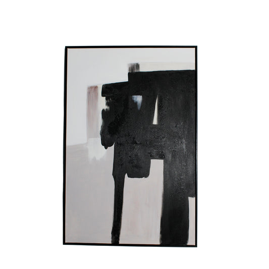 Black Abstract Framed Wall Art with Neutral Tones