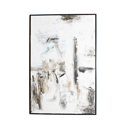 Muted White and Grey Brushwork Black Framed Wall Art