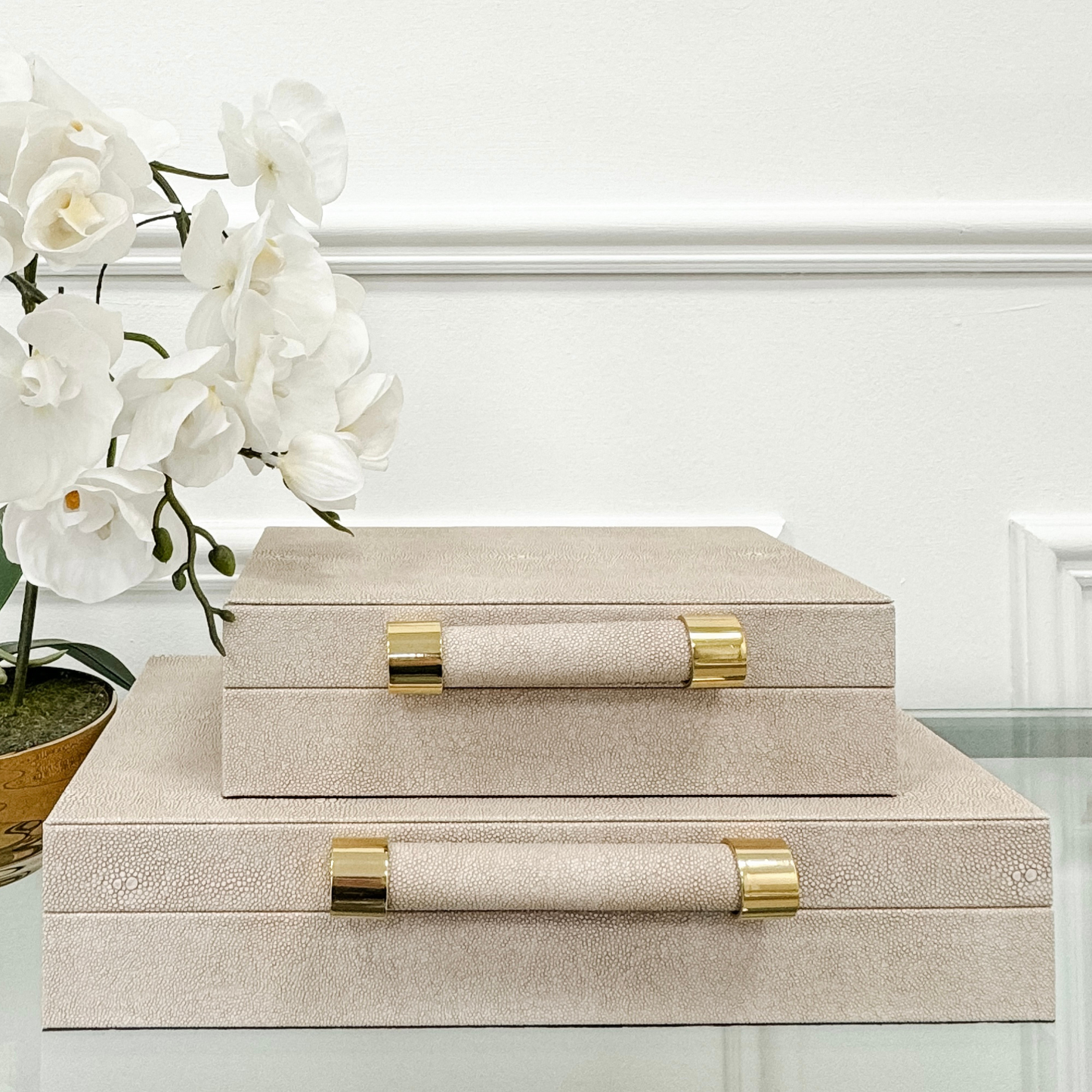 Mink Faux Leather Storage Cases with Gold Handle