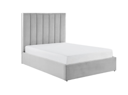 Chloe Light Grey Bed With Silver Trim And Ottoman Storage