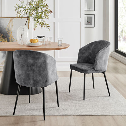 Grey Velvet Dining Chair With Curved Back Black Legs