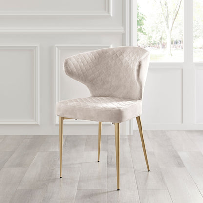Cream Velvet Dining Chair With Quilting Design Gold Legs