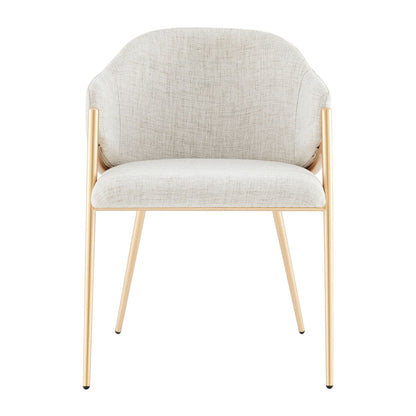 Neutral Light Beige Linen Dining Chair With Gold Frame