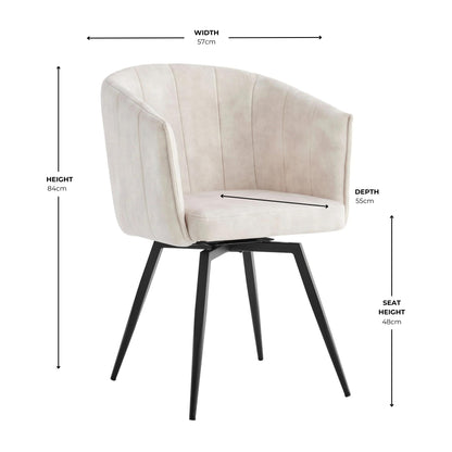 Cream Velvet Dining Chair With Swivel Black Legs