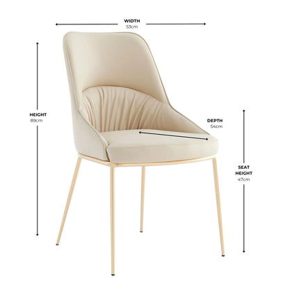 Beige Faux Leather Dining Chair Wrinkle Design With Gold Legs
