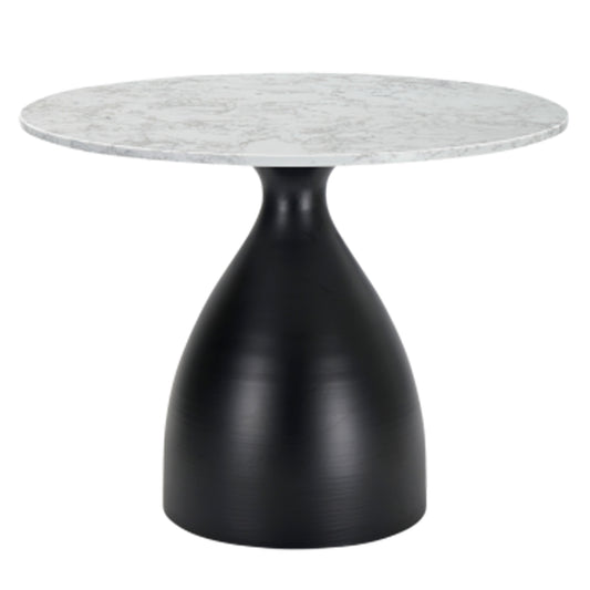 Round White Marble Dining Table With Matte Black Brushed Base