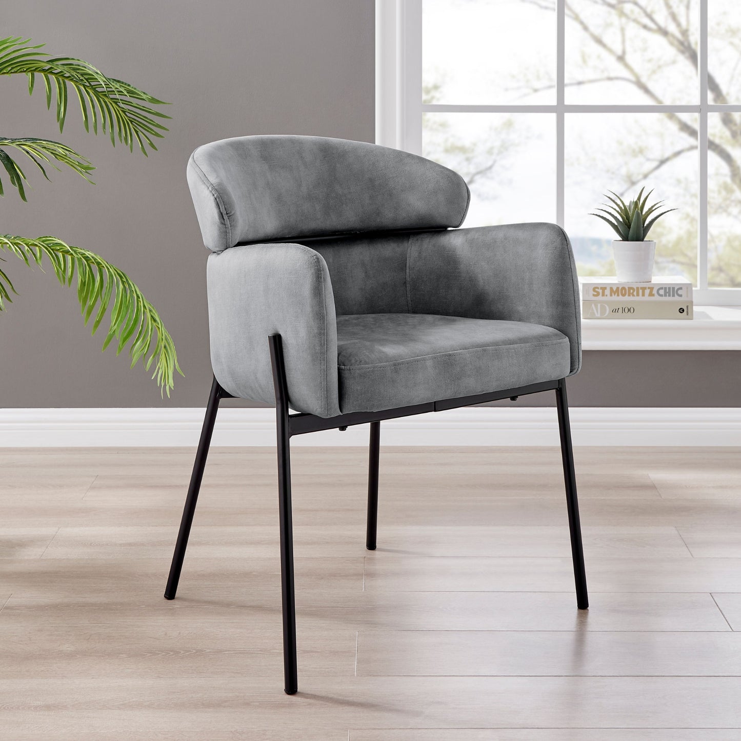 Grey Velvet Dining Chair With Black Frame
