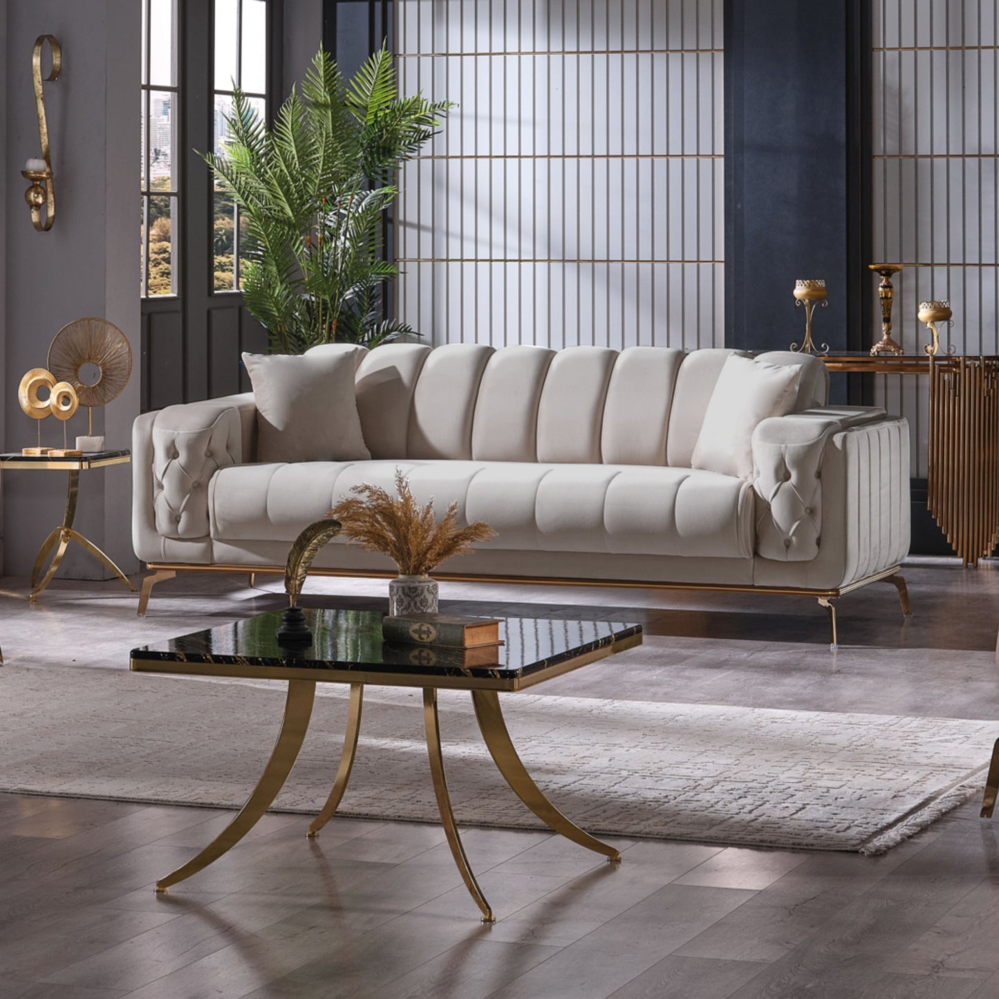 Holly Chunky Ribbed Sofa Greige Velvet 3 Seater