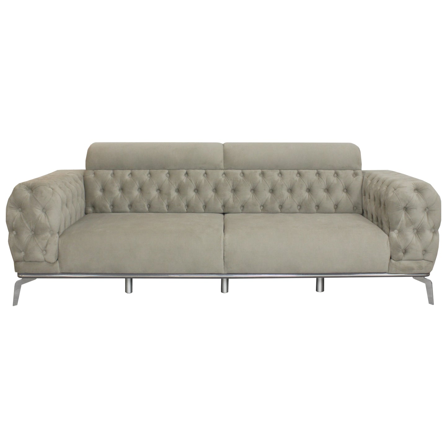 Yasmin Greige Velvet 3 Seater Sofa With Silver Legs