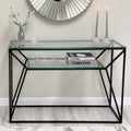 Ava Clear Glass Console Table With Matte Black Frame
