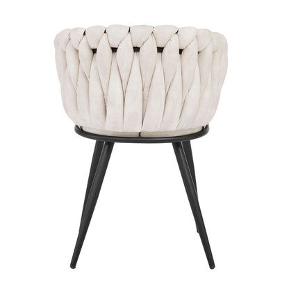 Cream Velvet Braided Weave Dining Chair With Black Frame