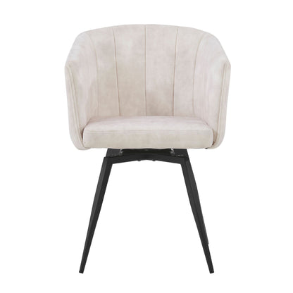 Cream Velvet Dining Chair With Swivel Black Legs