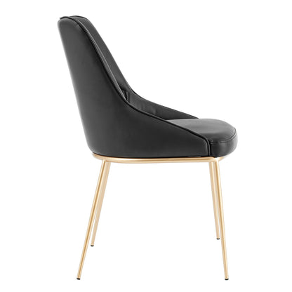 Black Leather Dining Chair Wrinkle Design With Gold Legs