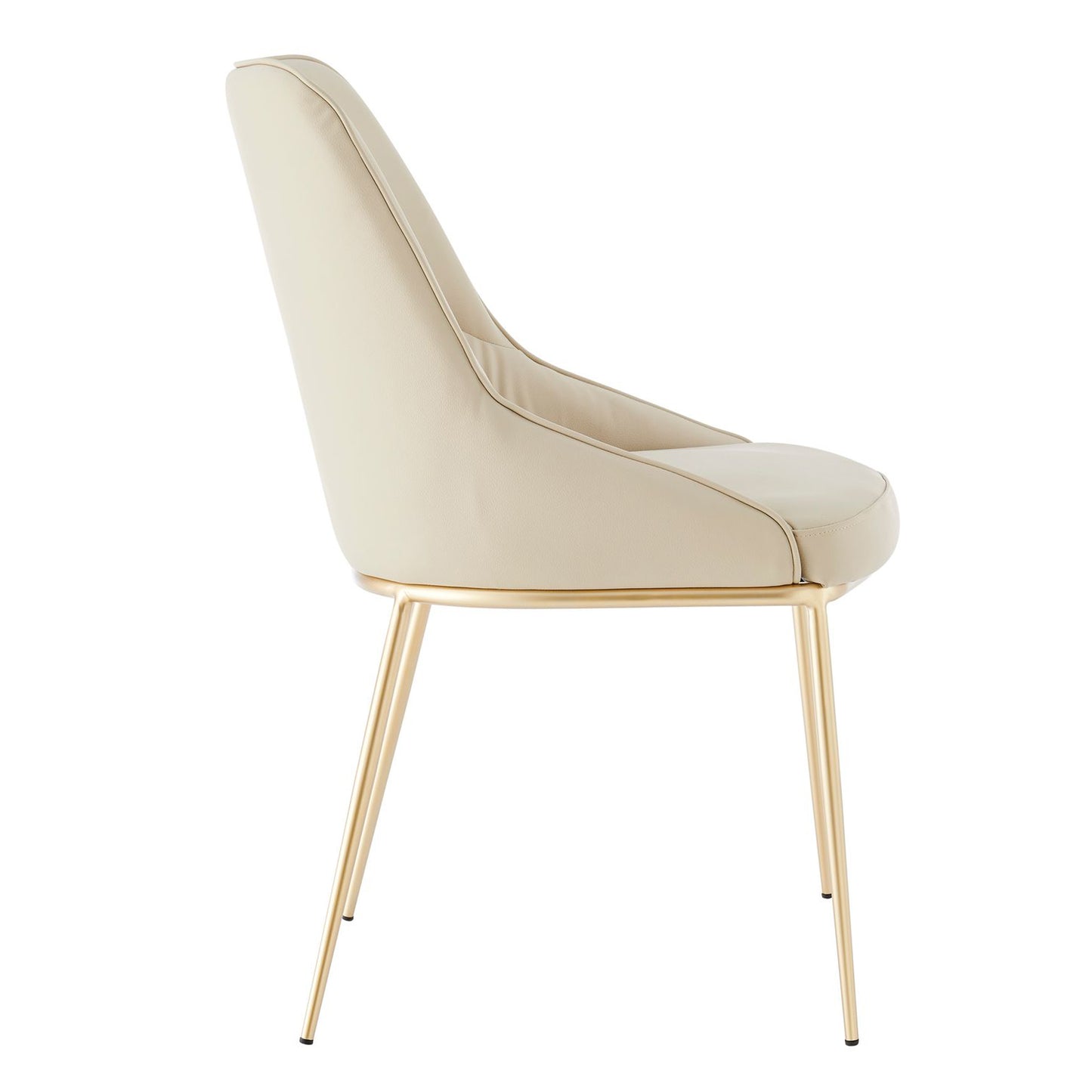 Beige Faux Leather Dining Chair Wrinkle Design With Gold Legs