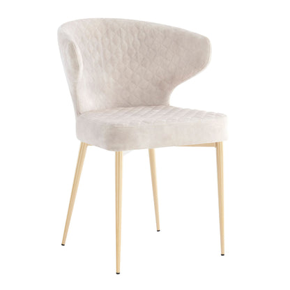 Cream Velvet Dining Chair With Quilting Design Gold Legs