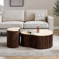 Fariya Ribbed Walnut Wood Coffee Table Set With Travertine Effect