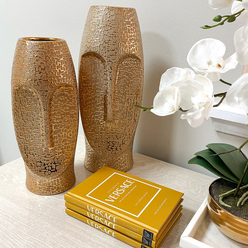 Gold Textured Face Vase Medium