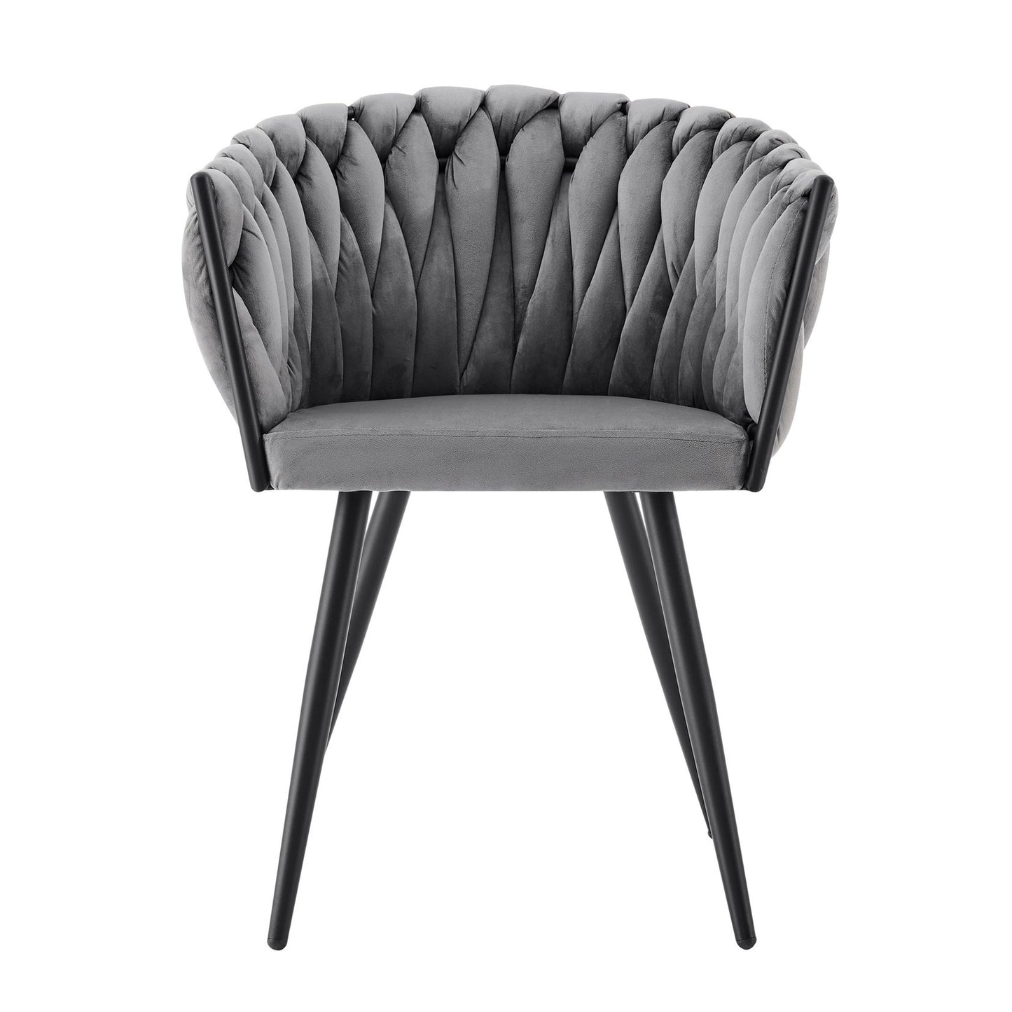 Grey Velvet Braided Weave Dining Chair With Black Frame
