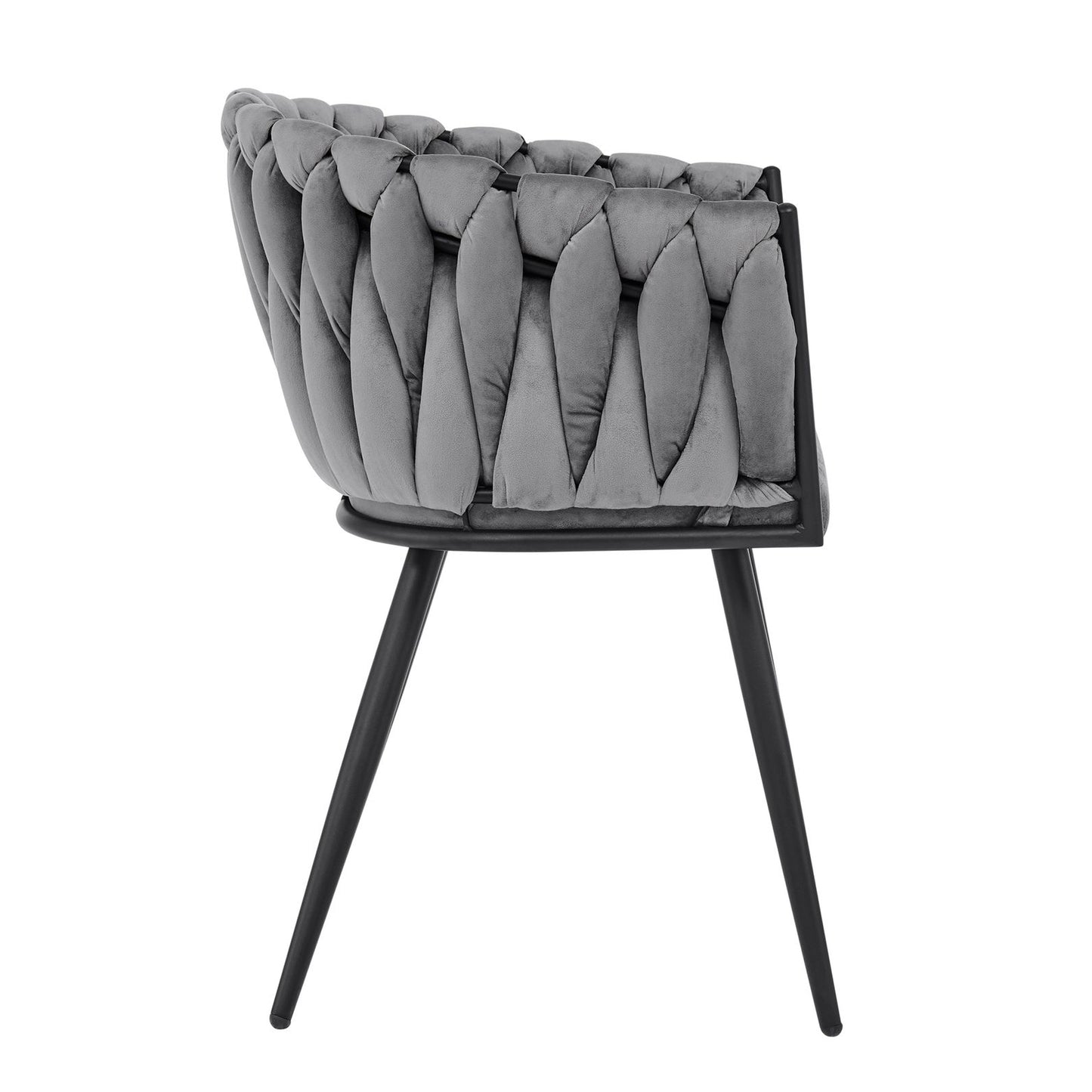 Grey Velvet Braided Weave Dining Chair With Black Frame