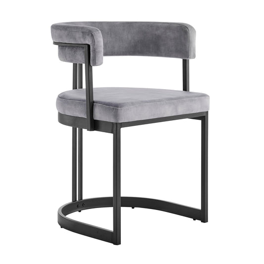 Curved Grey Velvet and Black Frame Dining Chair