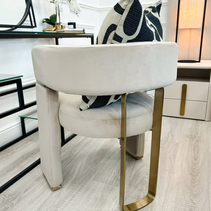 Beige Velvet Dining Chair With Brushed Brass Detail