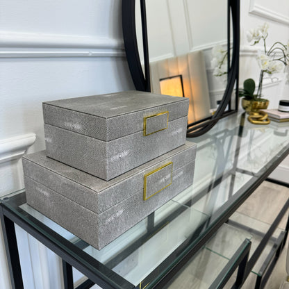 Grey Faux Leather Storage Box with Gold Accent