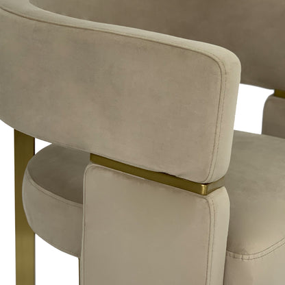 Beige Velvet Dining Chair With Brushed Brass Detail
