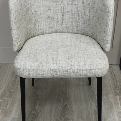 Neutral Light Beige Linen Dining Chair With Curved Back Black Legs