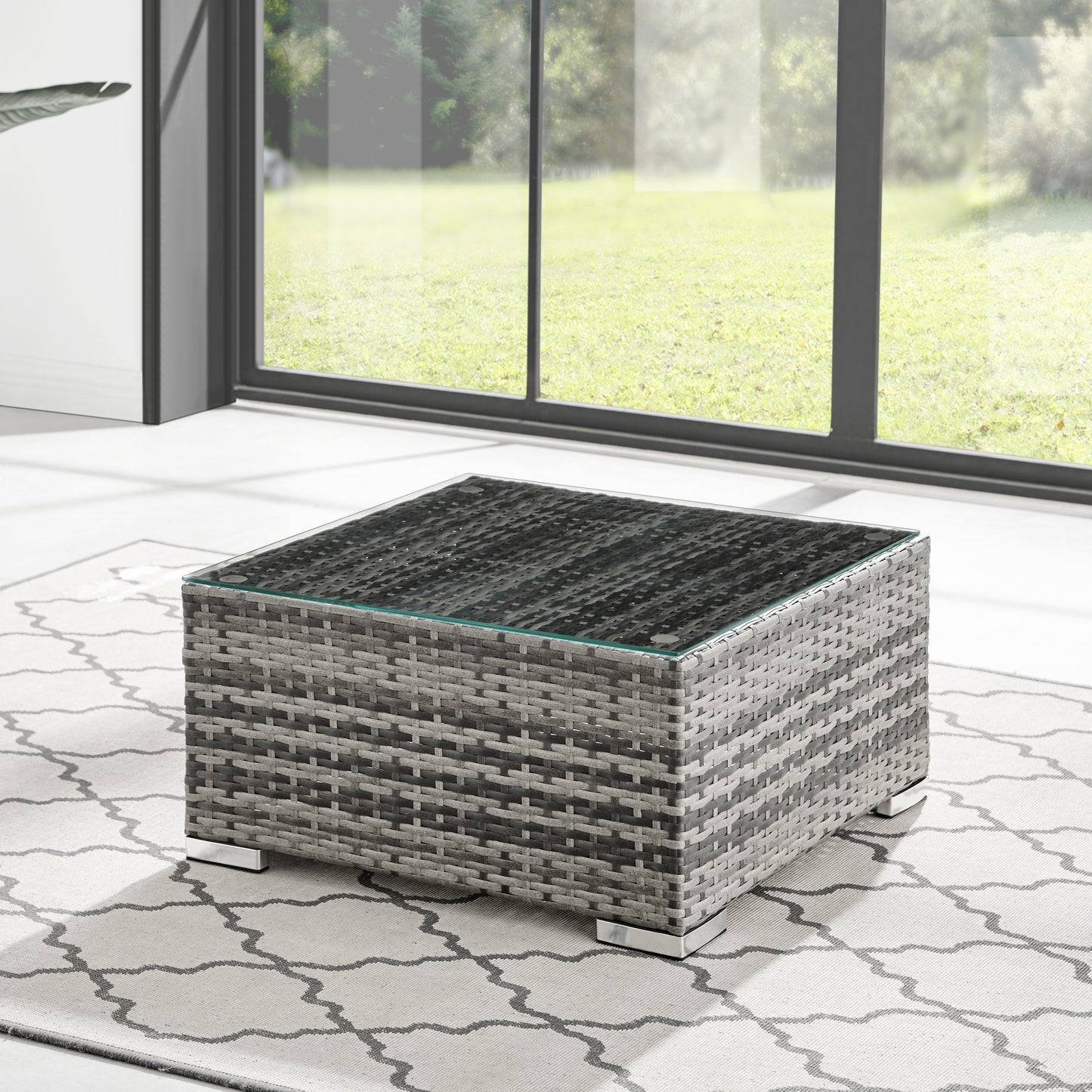 Malibu Grey 3 Seater L Shape Rattan Sofa and Coffee Table Set
