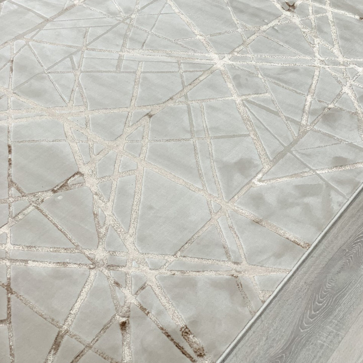 Mica Cream and Gold Abstract Design Rug