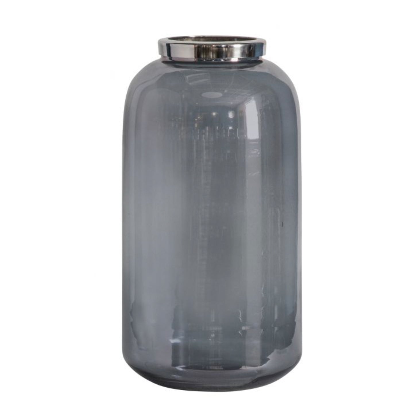 Pearl Grey Glass Vase With Pewter Rim